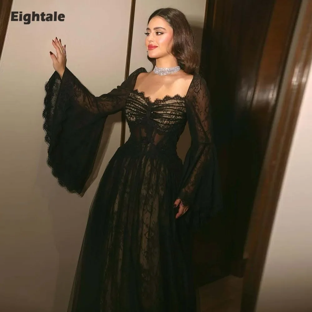 

Eightale Boho Свадебные платья Кружева Милая Черная расклешенная длинная рубашка трапециевидной формы Свадебные платья по индивидуальному заказу Vestidos de Novia