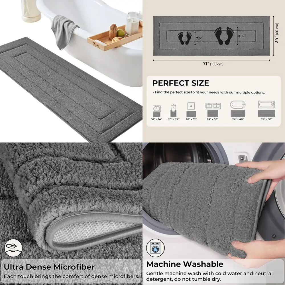 

Luxurious Microfiber Bath Mat - Non-Slip, Super Soft, Water Absorbent, Extra Large 71 x 24