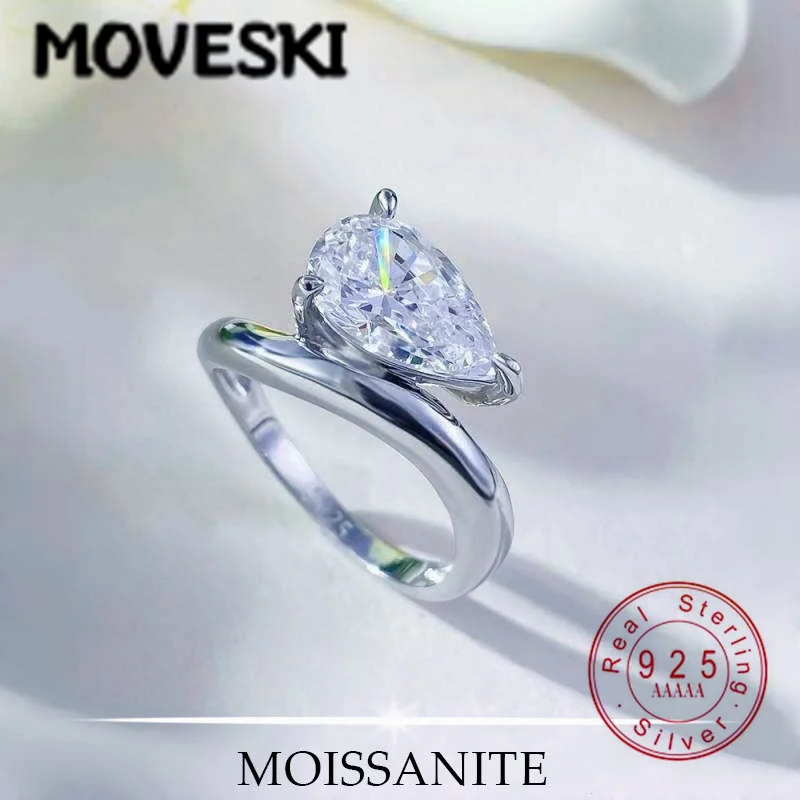 

Кольцо MOVESKI из стерлингового серебра 925 пробы с муассанитом грушевидной огранки 1.5 карата, обручальное/помолвочное кольцо-солитер для женщин