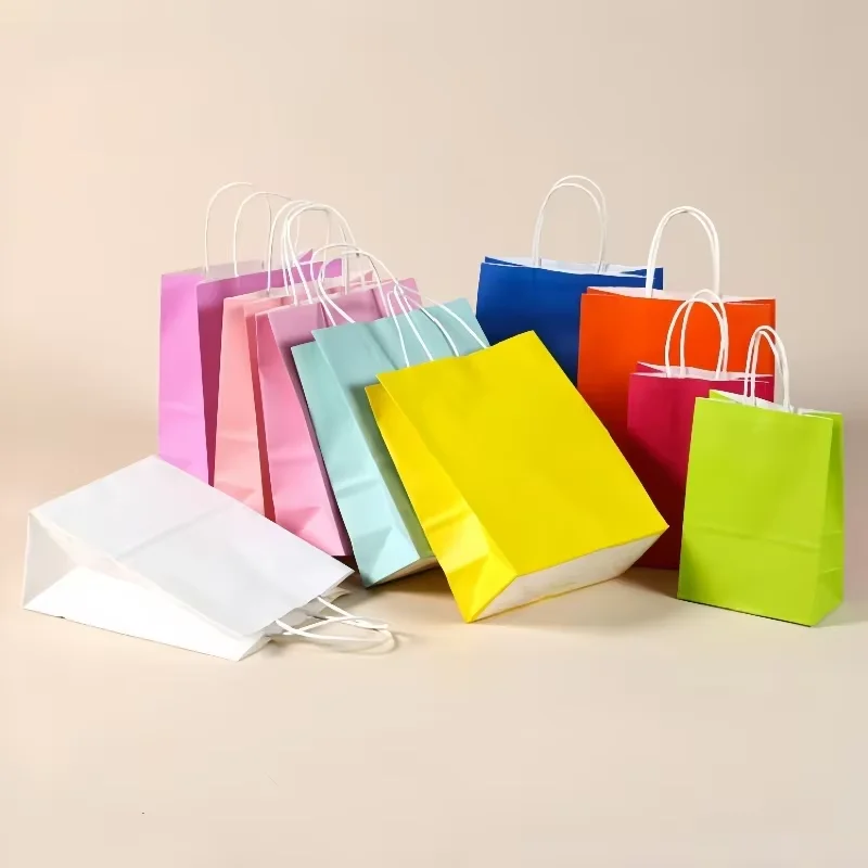 20 Stück anpassbare Logo-Kraftpapiertüten mit Griffen, Geschenkverpackungsbeutel für Geschäft, Kleidung, Hochzeit, Weihnachten, Lieferungen, Handtaschen – Detail 6