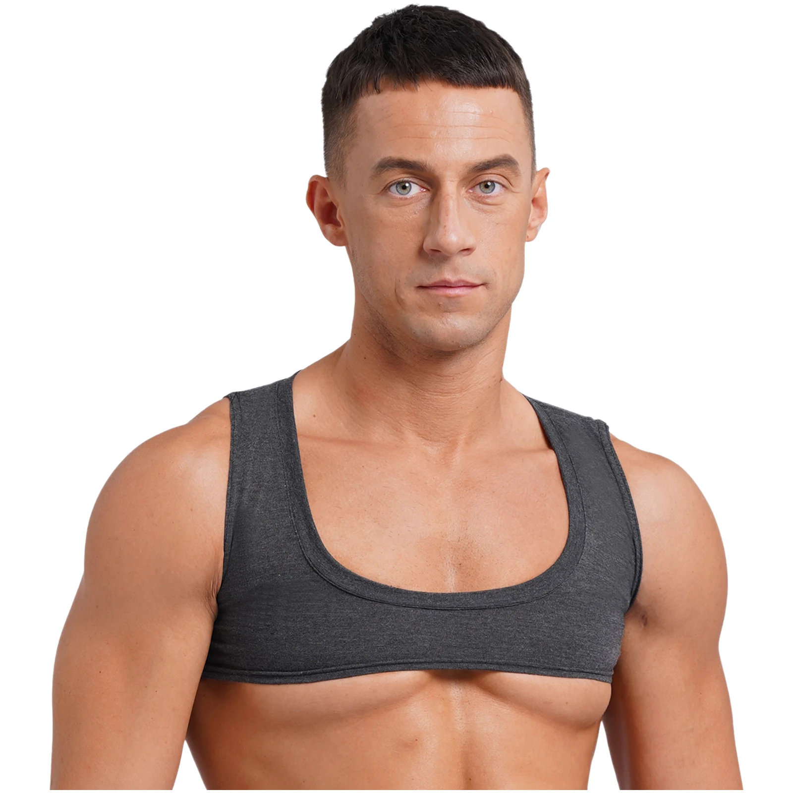 

Men's Tank Top Sexy Muscles Showing Off Crop Top Low Neck Sleeveless Solid Color Slim Fit Top Vest for Nightclub Bodybuilding