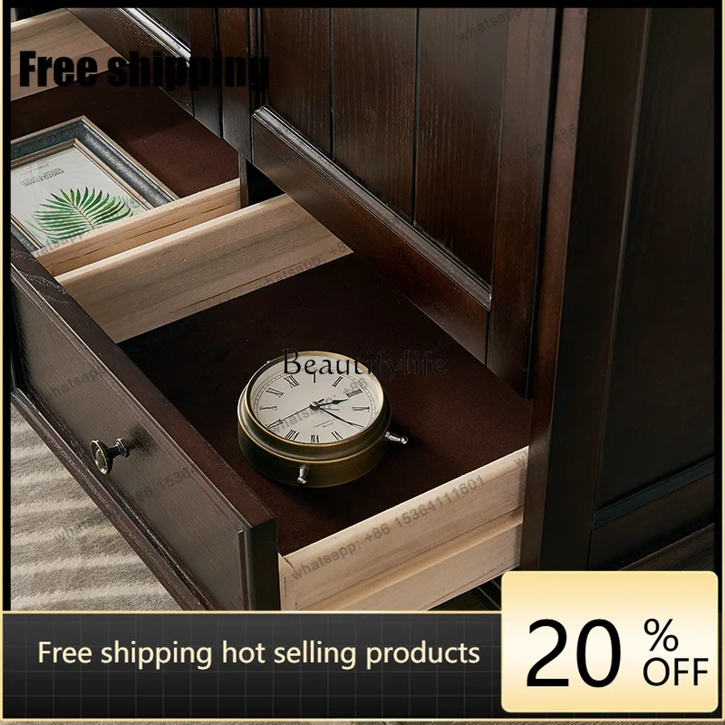 Factory Direct Solid Wood American Style Three-Door Floor-to-Ceiling Wardrobe for Home Bedroom Storage Furniture Four-Door