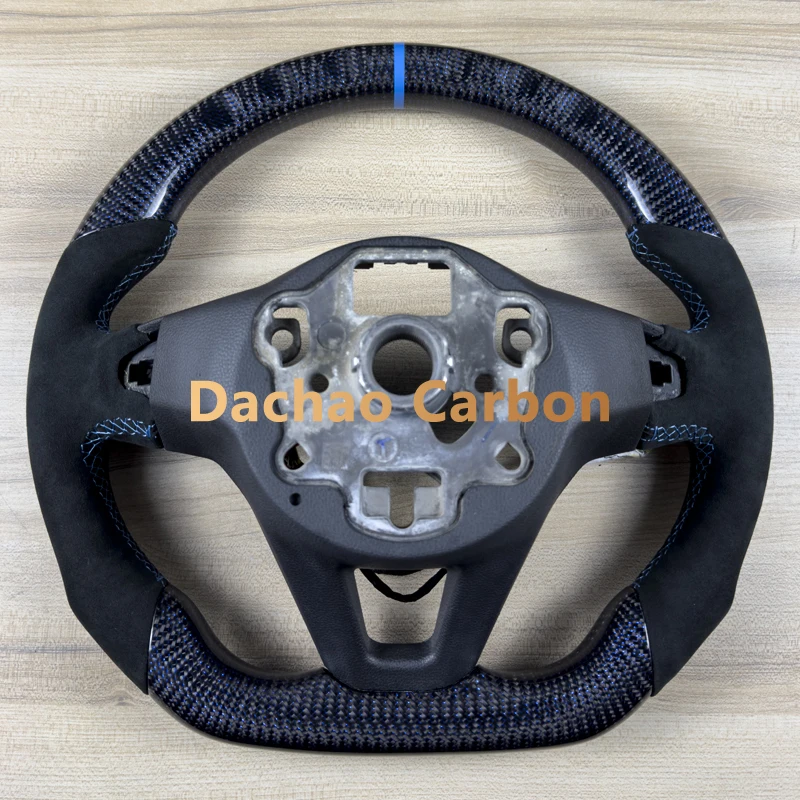 Blue Silk Real Carbon Fiber Steering Wheel For Volkswage VW Golf 8 MK8 R High Quality Leather Custom Style - view 5