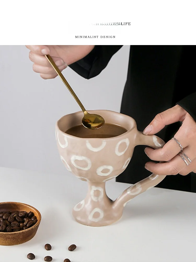 

Creative Hand-Painted Underglaze Ceramic Coffee Cup with Handle Home Use Beverage Cup Japanese Style Leopard Pattern Adult
