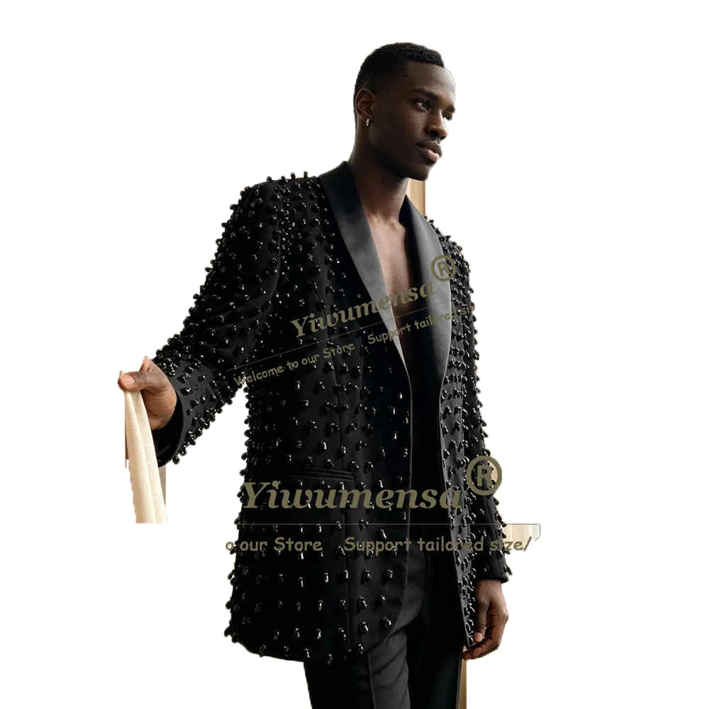 Exclusive Rhinestones Suits Men 2 Pieces Sets Single Breasted Jacket Pants Customized Groom Dinner Party Tuxedos Ropa Hombre