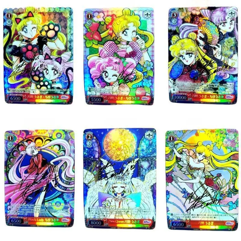 6 Sheets Sailor Moon Flash Card Tsukino Usagi Chibiusa Aino Minako Laser Series Diy Anime Collection Action Toy Figures Gifts