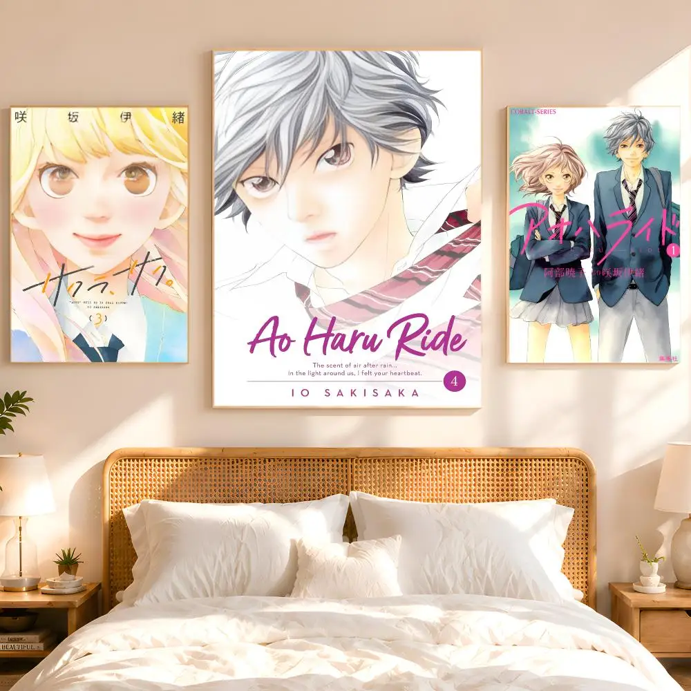 Blue Spring Ride Cartoon Poster 1PC HD Matte Peel And Stick Wall Decor For Bedroom Living Room Dorm Office