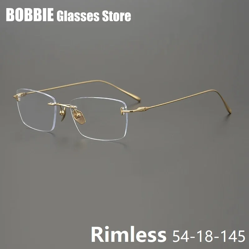 

2025 Classic Business Rimless Eyeglasses Square Frameless Ultra-light 4g Pure Titanium Glasses Frame Men Women Big Face Eyewear