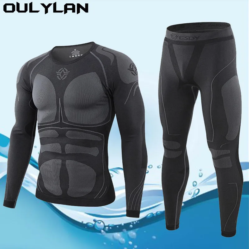 Oulylan Men's Sports Ski Thermal Underwear Set Suits Gym Compression Suit Running Clothes Fitness Bodybuilding Training Tights