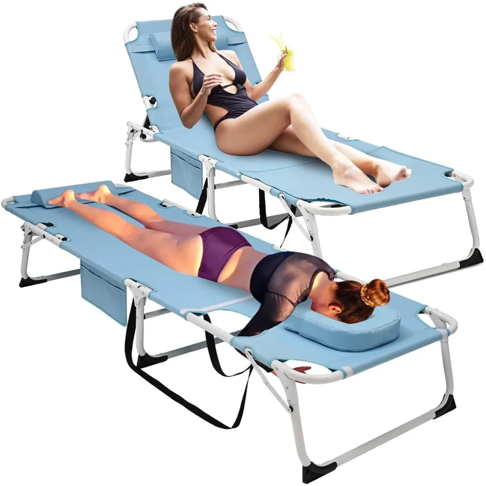 

ABORON 2PACK 3in1 SunTanning Chair + Mattress, Heavy Duty Summer Lounger Chair with Face Arm Hole, Adjustable, Removable Pillow