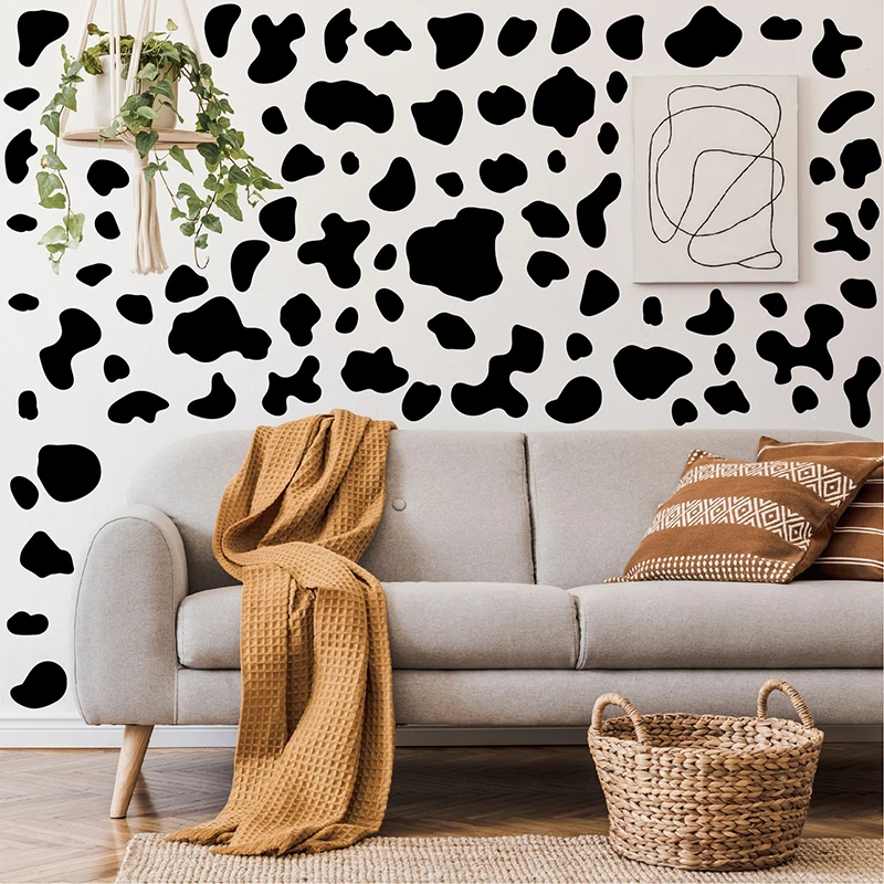 340/680Pcs Waterproof Cow Print Vinyl Self-Adhesive Black Vinyl Cow Print Wall Peel Print Decor Cow Print For Wall Cars Decor