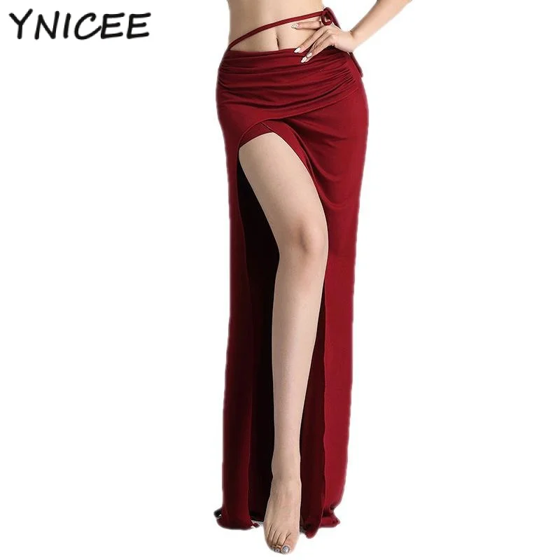 Women Elegant Belly Dance Wrap Tie Skirt Adult Sexy Spilt Maxi Long Spanish Swing Dress Bandage Clothes Dancerwear Costume