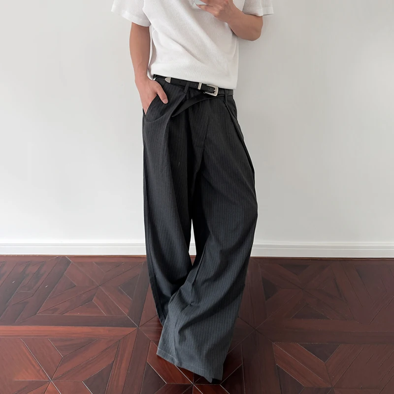 Luzhen listra dobra retalhos design solto elegante temperamento calças casuais dos homens 2025 novas calças retas de alta qualidade jy1747