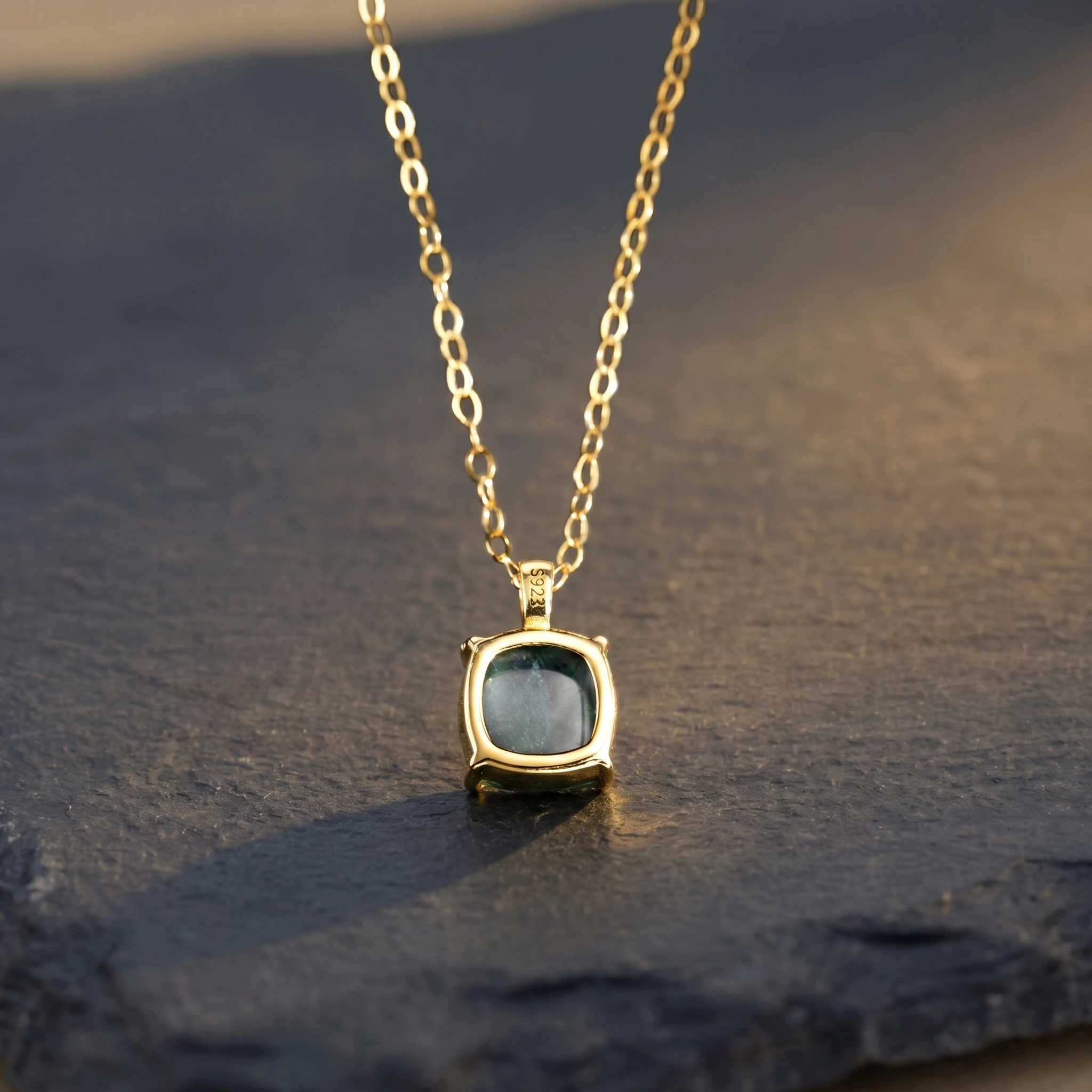 Natural Moss Agate Necklace for Women, 925 Sterling Silver Base Gold Plated, Delicate Green Stone Chain Fine Jewelry, Ideal Birthday Party Anniversary Holiday Gift Accessories