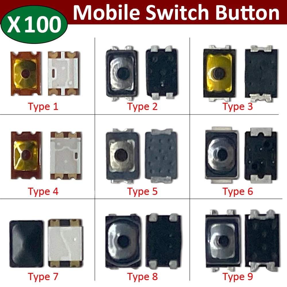 

100 шт./лот, тактильный кнопочный переключатель, тактовый микропереключатель SMD, внутренняя кнопка включения и выключения для iPhone Android, Xiaomi, OPPO, Vivo