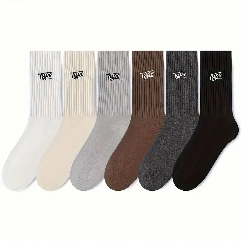 6/12 Pairs Men Anti Odor Sweat Absorbing Crew Socks Fashionable Letter Printing Soft Comfortable and Breathable Casual Socks﻿