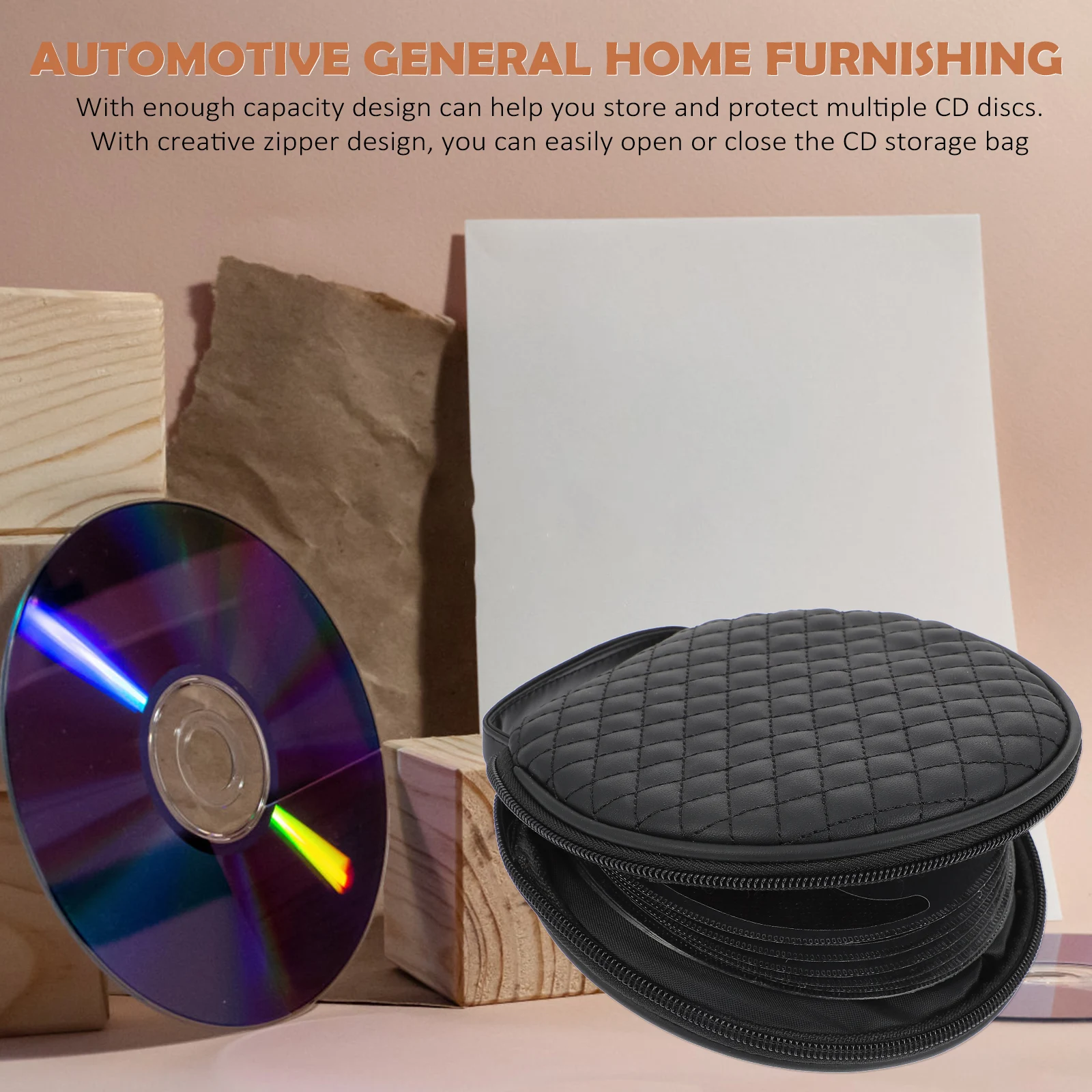 

CD Storage Bag Car Home Case PU Embroidered Plaid Lightweight Durable Zipper Design Convenient Handle Multiple Discs Protection