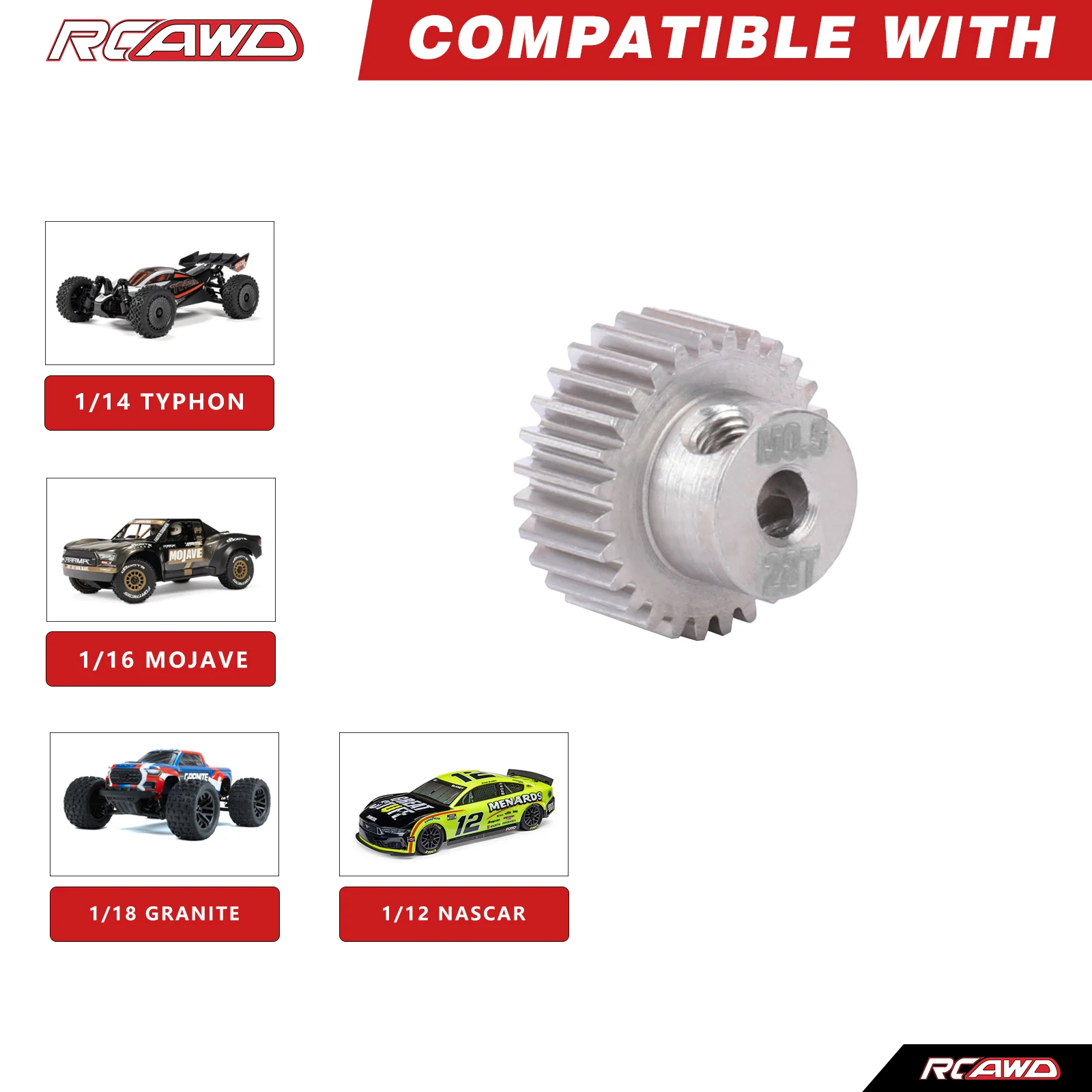 

RCAWD Pinion Gear 28T M0.5 3.2mm Bore for ARRMA 1/14 1/16 GROM MOJAVE TYPHON ARA2306 ARA2304 MOD 0.5 Motor Gear Upgrades Parts