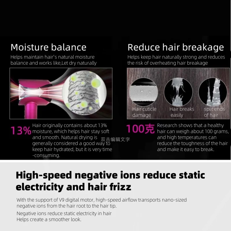 가정용 고속 헤어 드라이어, 전문 헤어 케어, 음이온 헤어 드라이어, 110,000 rpm, 건조 리프리스 헤어 드라이어