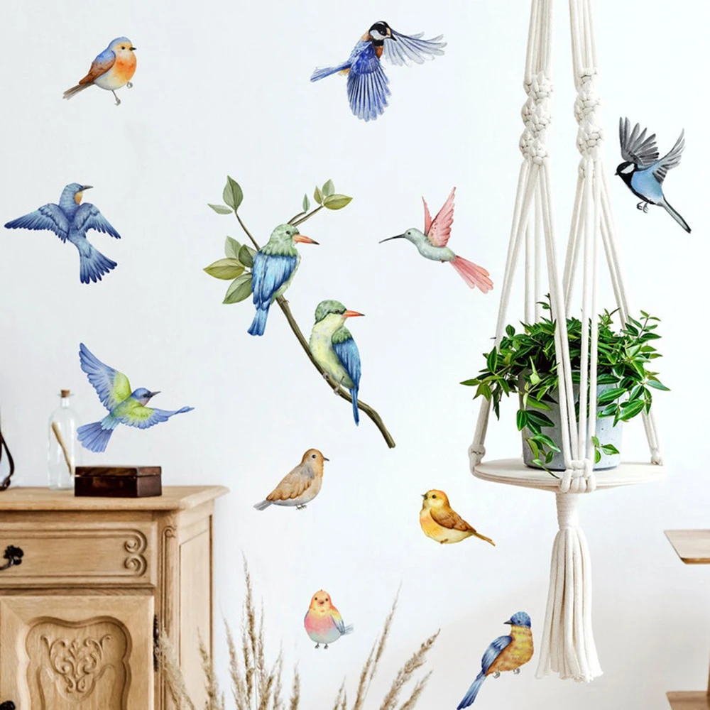 Humming Bird Wall Stickers Bedroom Living Room Nature Animal Bird Branch Wall Decals Bathroom Kitchen Playroom Decoration