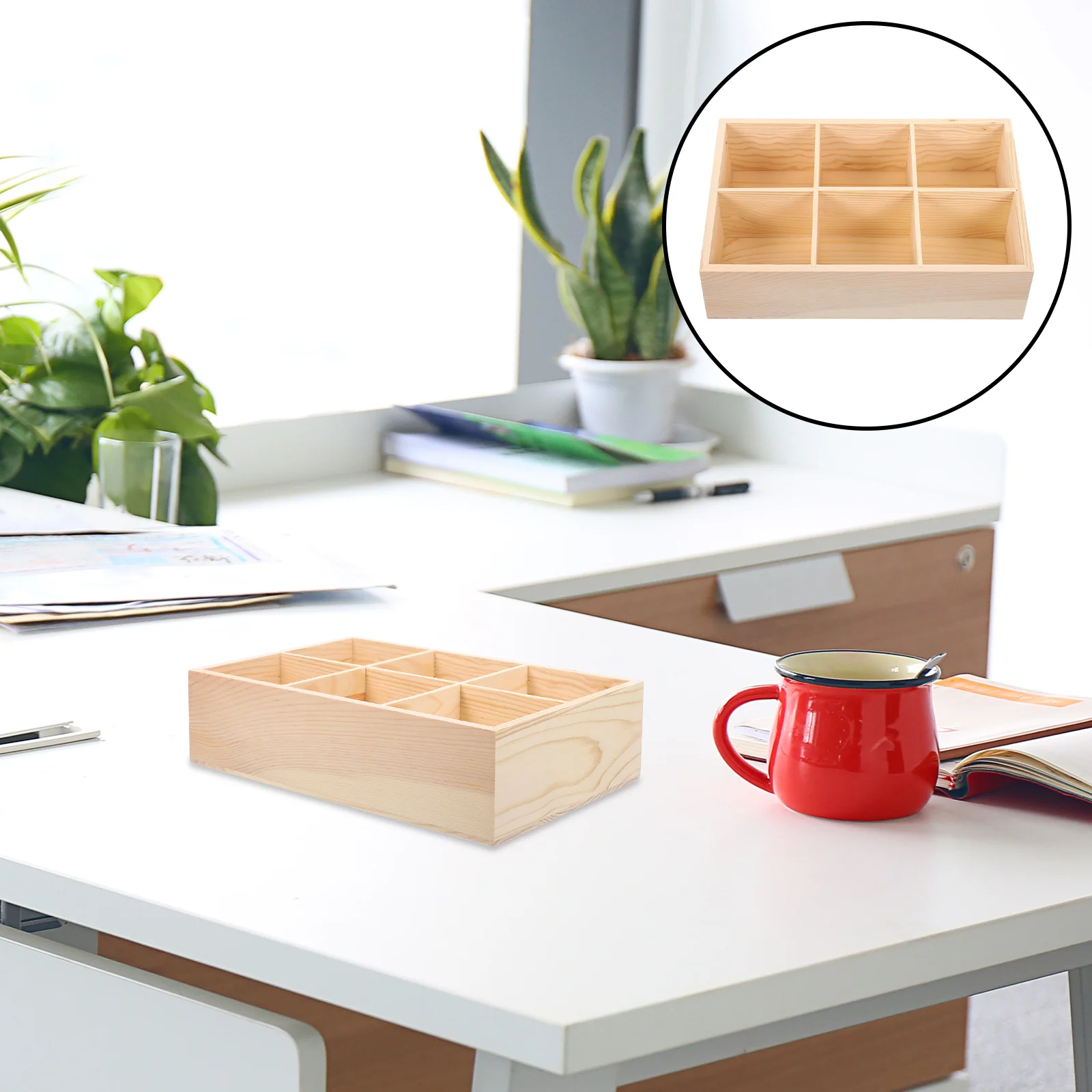 

Wood Organizer Box With Dividers Multifunctional Desktop Storage Tray For Office Bedroom Bathroom Desk Organizer Stationery