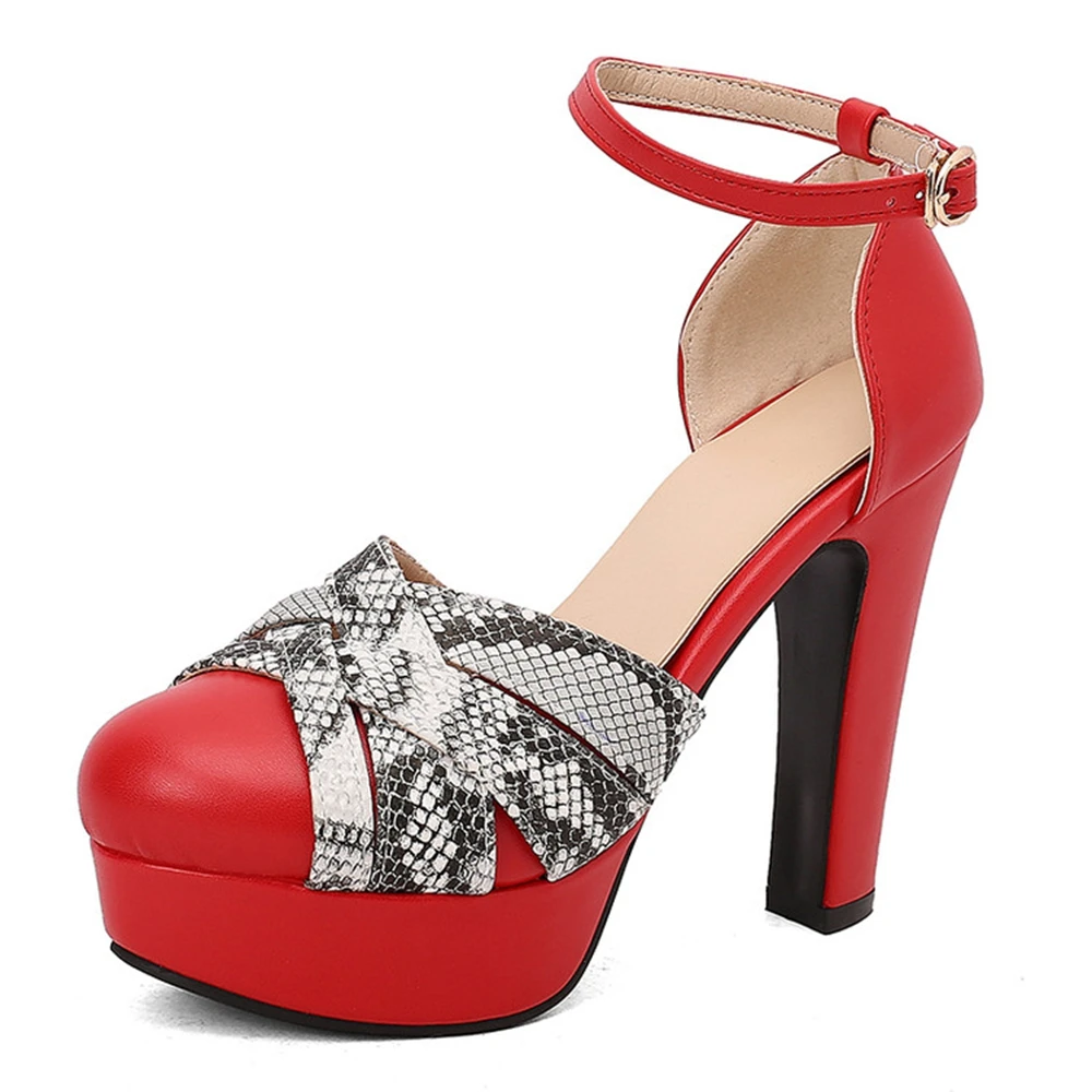 High Heels Sandals Women Round Toe Ankle Buckle Strap Party Dress Wedding Workwear Lady Platform Sandals Oversized Big 50 338-65 view 3