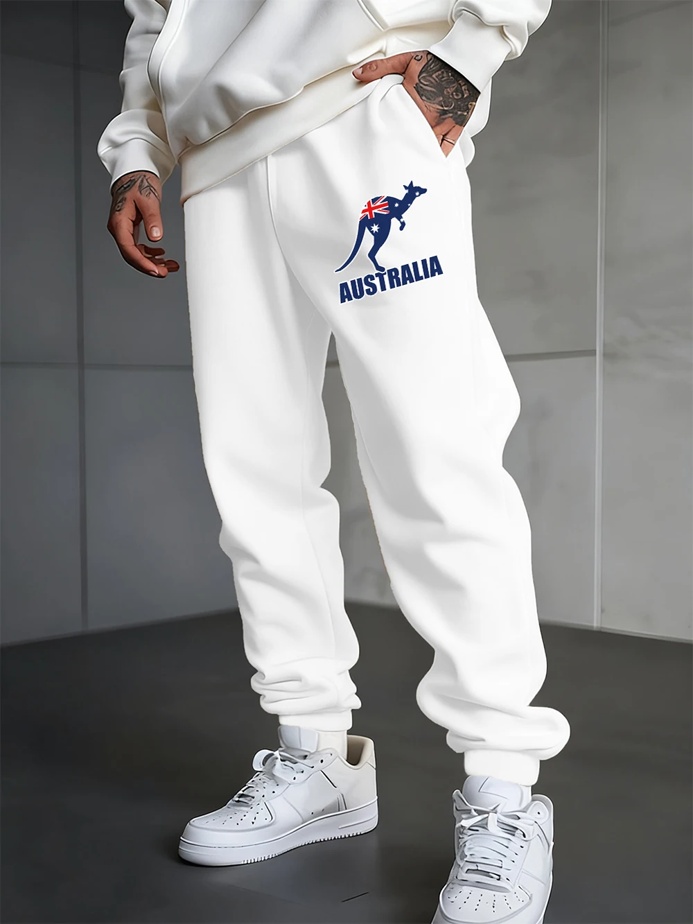 

Австралийские спортивные штаны с принтом кенгуру, мужские базовые брюки для бега, теплые брюки с свободными карманами, повседневная мужская спортивная одежда с эластичной резинкой на талии