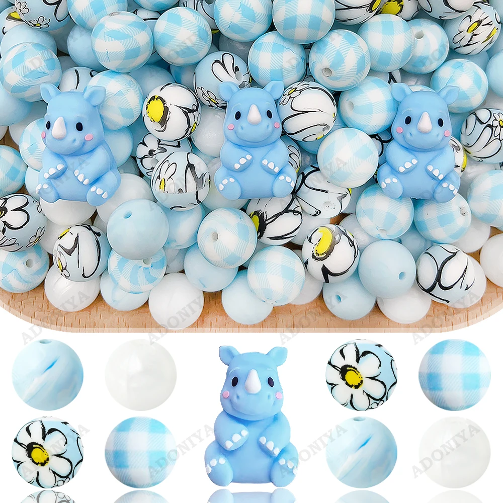 32-teiliges 3D-Nashorn-Serie Silikonperlen-Set für DIY-Halsketten, Armbänder, Stiftdekorationen, Schmuckanhänger usw. Feiertags-Geburtstagsgeschenk – Detail 1