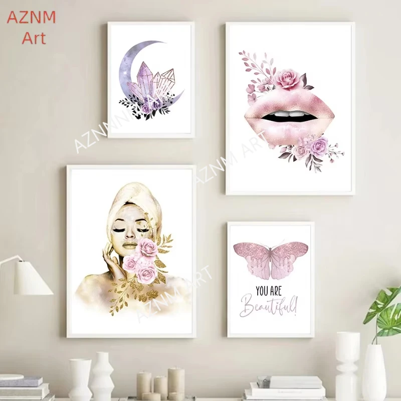 Tratamiento Facial, Botox Labial, Spa, Arte de Pared con Diseño de Mariposa, Pintura en Lienzo, Pósters y Grabados Nórdicos para Decoración de Salón de Belleza y Hogar