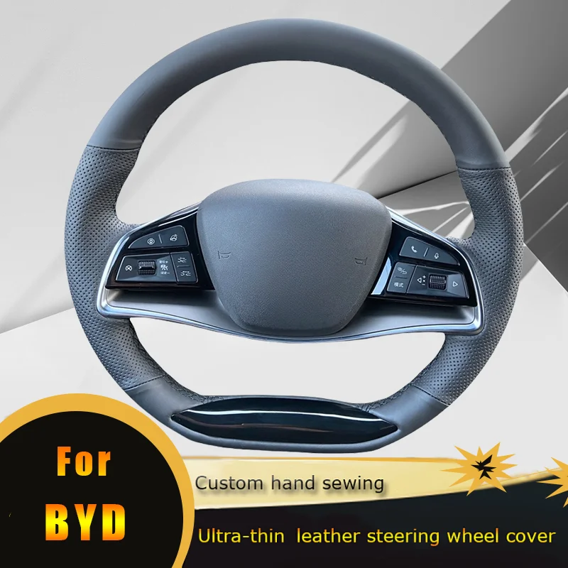 

DIY Car Steering Wheel Cover Non Slip Perforated Leather For BYD Tang EV DMI DMP Han Song Plus E9 Car Accessories