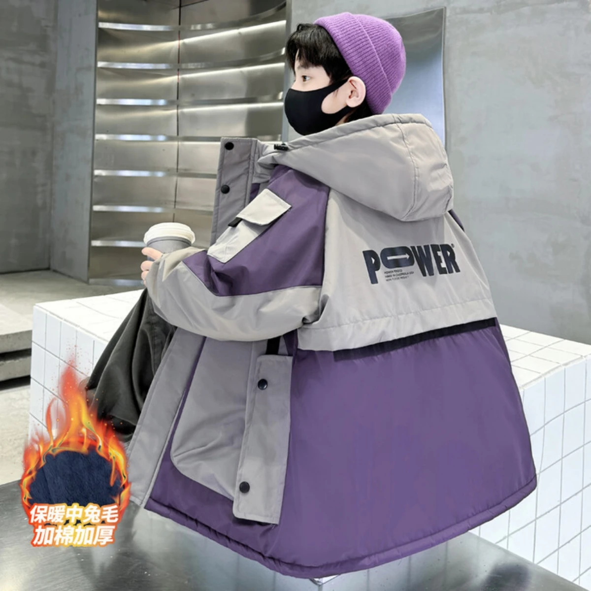 Sonbahar ve kış Erkek Çocuk Polar Kalınlaşmış Pasta ile Üstesinden Gelmek için 2024 Yeni Çocuk Ceket CuHK Çocuk Rahat Kapşonlu Kapitone Ceket