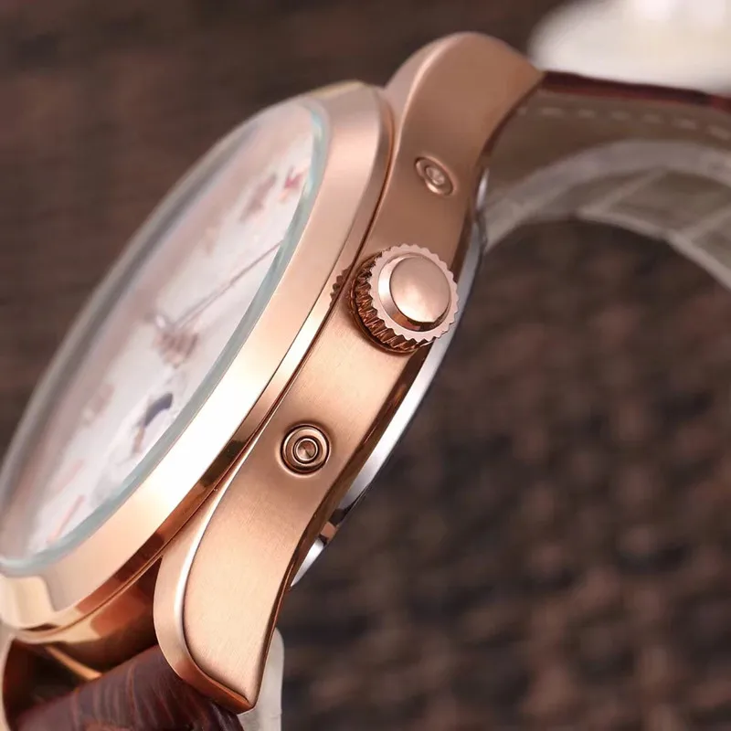 42 مللي متر الطلب الكبير الرجال العلامة التجارية الفاخرة القمر المرحلة عرض سلسلة رئيسية التلقائي الجلود التقويم أعلى جودة ساعة ياقوت AAA #3