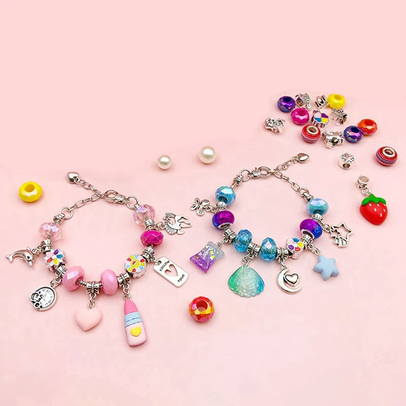 女の子のためのビーズのブレスレットのセット,アクリルの穴のある手作りのジュエリーボックス