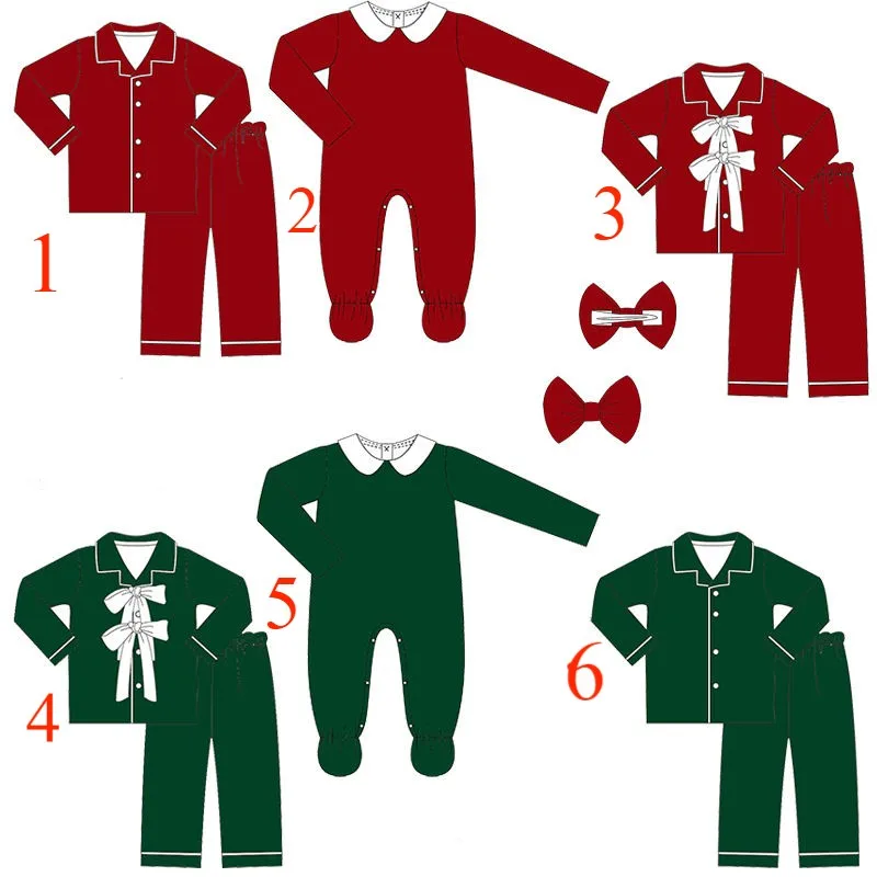 Christmas New Green and Red Pajamas Boys Girls Long Sleeve Long Pants Boutique Set and Romper