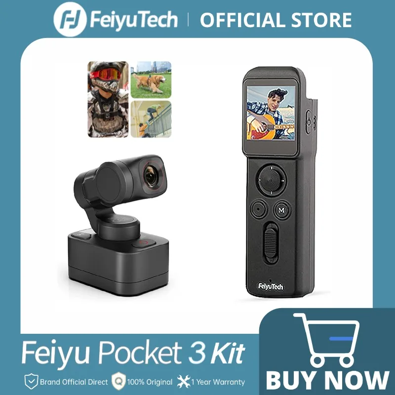 

FeiyuTech Pocket-3 Стабилизированная экшн-камера со съемным 3-осевым гимбалом, 12 МП, 130° FOV, 1/2.3" CMOS, 4K 60 видео, магнитная, AI слежение, спорт/мотоцикл, беспроводная