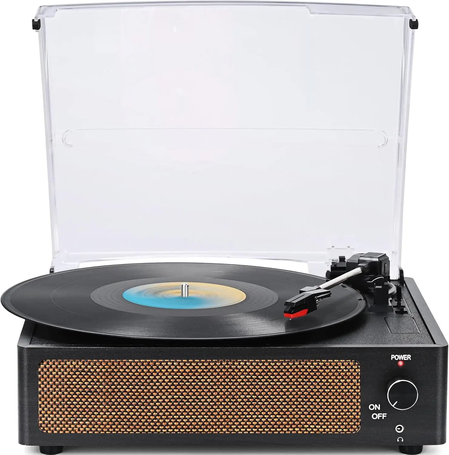 

Vintage Turntable with Speakers, Bluetooth, 3-Speed Playback, Auto Stop - Retro Black Design