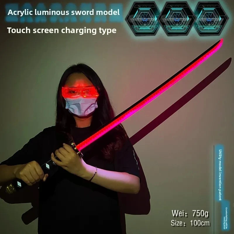 80 cm/31,5 Zoll Cyberpunk Samurai Schwert Katana Spiel Peripheriegeräte Cosplay Waffen Modell Acryl Lichtschwert Party Liefert Leuchtendes Spielzeug