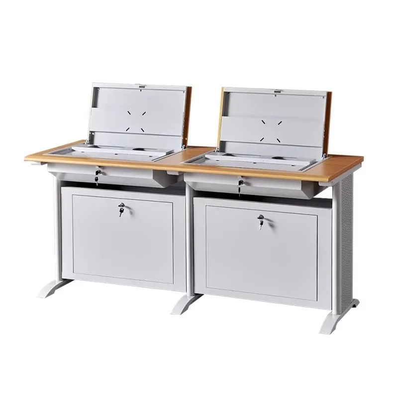 Flip computer desk semi-embedded hidden training desk multimedia electronic classroom computer room double single study table