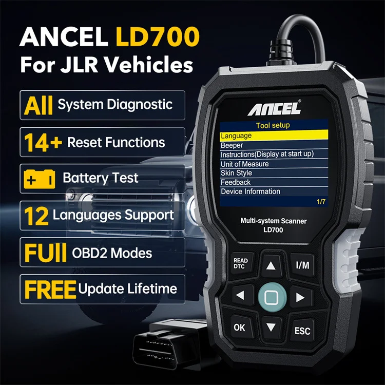 For Land Rover Jaguar JLR full system OBD2 scanner diagnostic tool ANCEL battery EPB BMS Oil Reset Lifetime Free Update