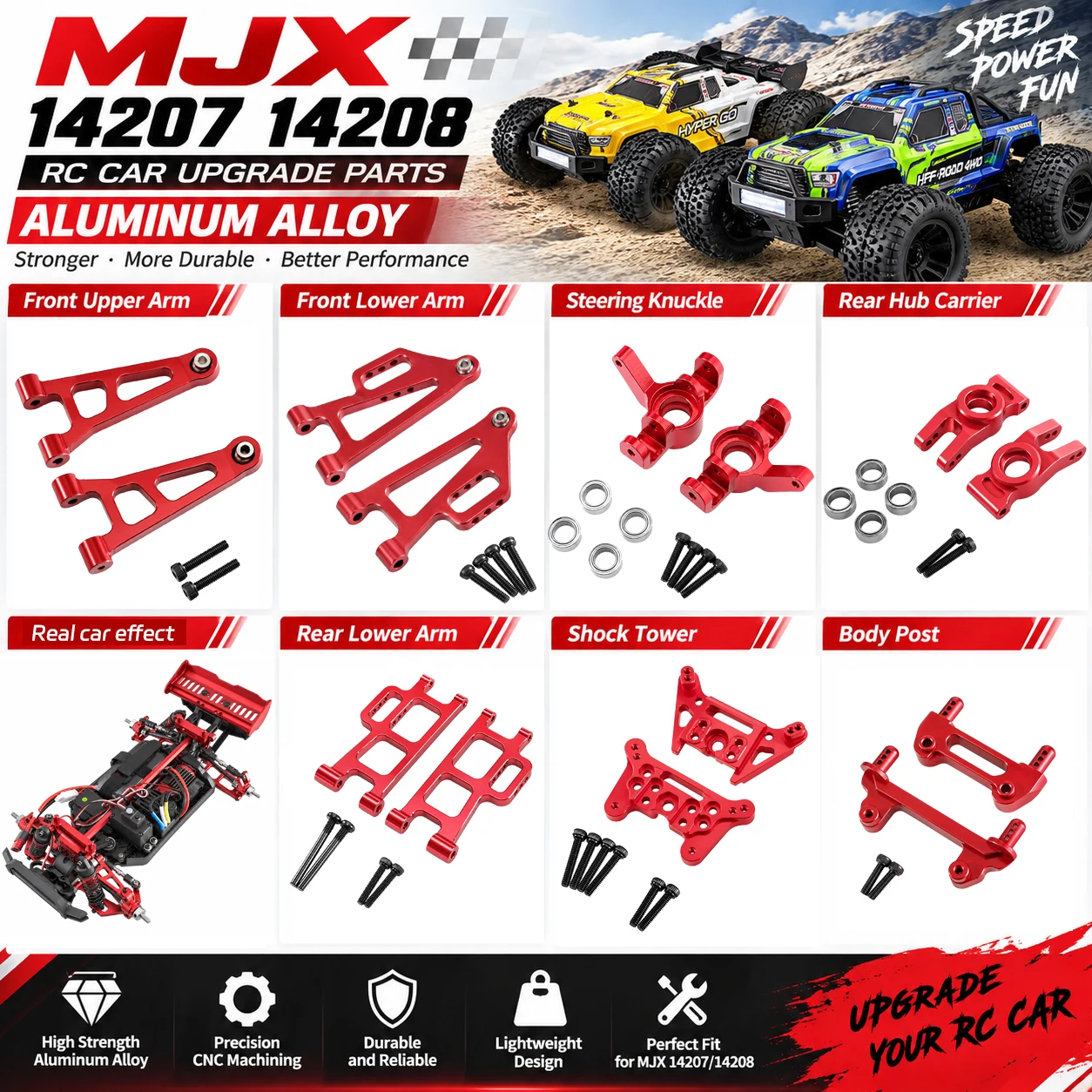 Aluminum Alloy Metal Upgrade Parts For MJX 14207 14208 1/14 HYPER GO RC Truck, Anti-Crash RC Car Spare Accessories