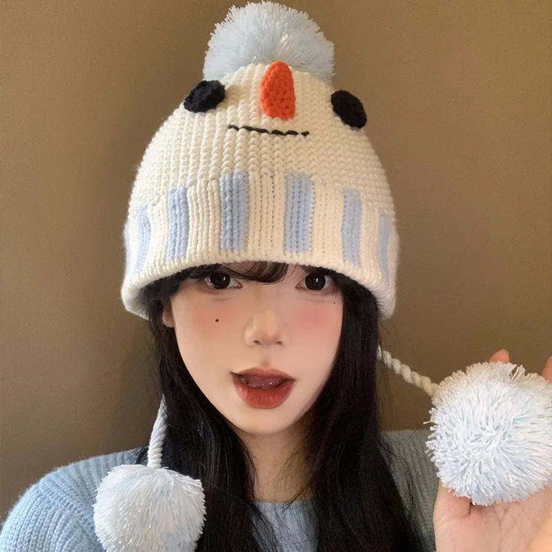 

New 2025 Hot Selling Winter Little Snowman Knitted Hat for Women Warm Cute and Versatile Ear-protecting Lei Feng Hat