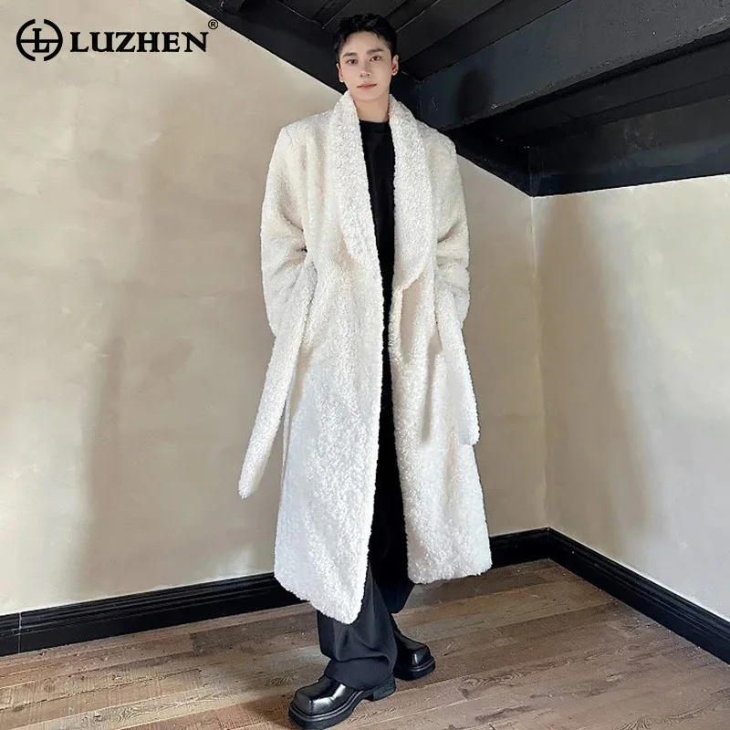 

LUZHEN Windbreaker Winter Thick Plush Long Men's Lapel Coat Comfortable Warm Jackets High Quality Male Trench Outerwear JY5478