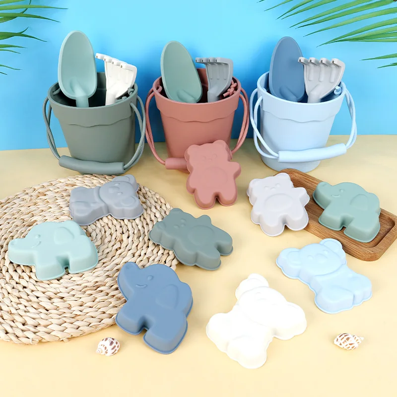 New Design 6PCS Silicone-Fun Summer Outdoor Toys for Kids with Bucket Beach Toys Eco-Friendly Food-Grade Children's Beach  Toys