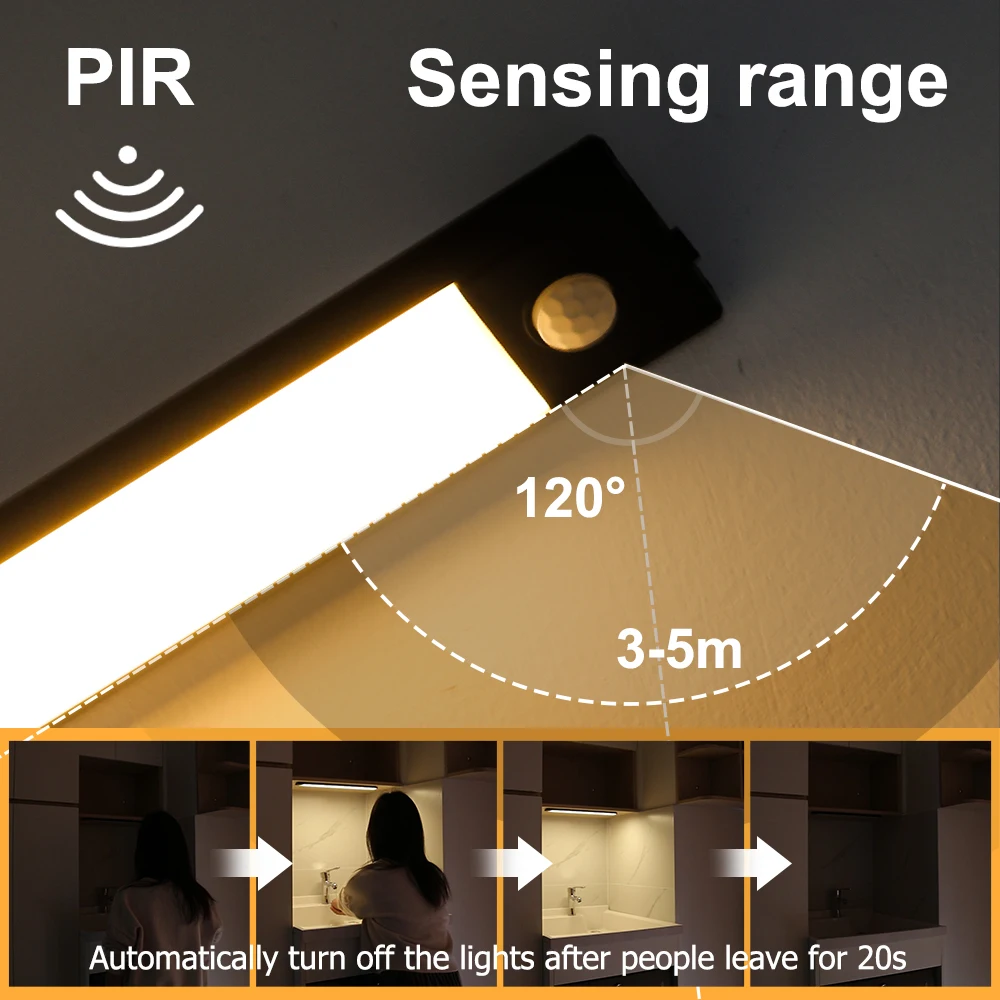 LUCKYLED PIR Night Light Motion Sensor LED Kitchen Cabinet Lighting Dimming  5V USB Rechargeable Wardrobe Dresser Lampagnetic