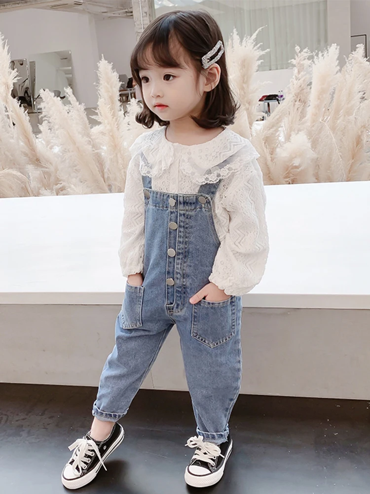 

Модный осенний наряд для девочек, модный корейский комплект из смеси хлопка для маленьких девочек, комплект из двух предметов с ремешками