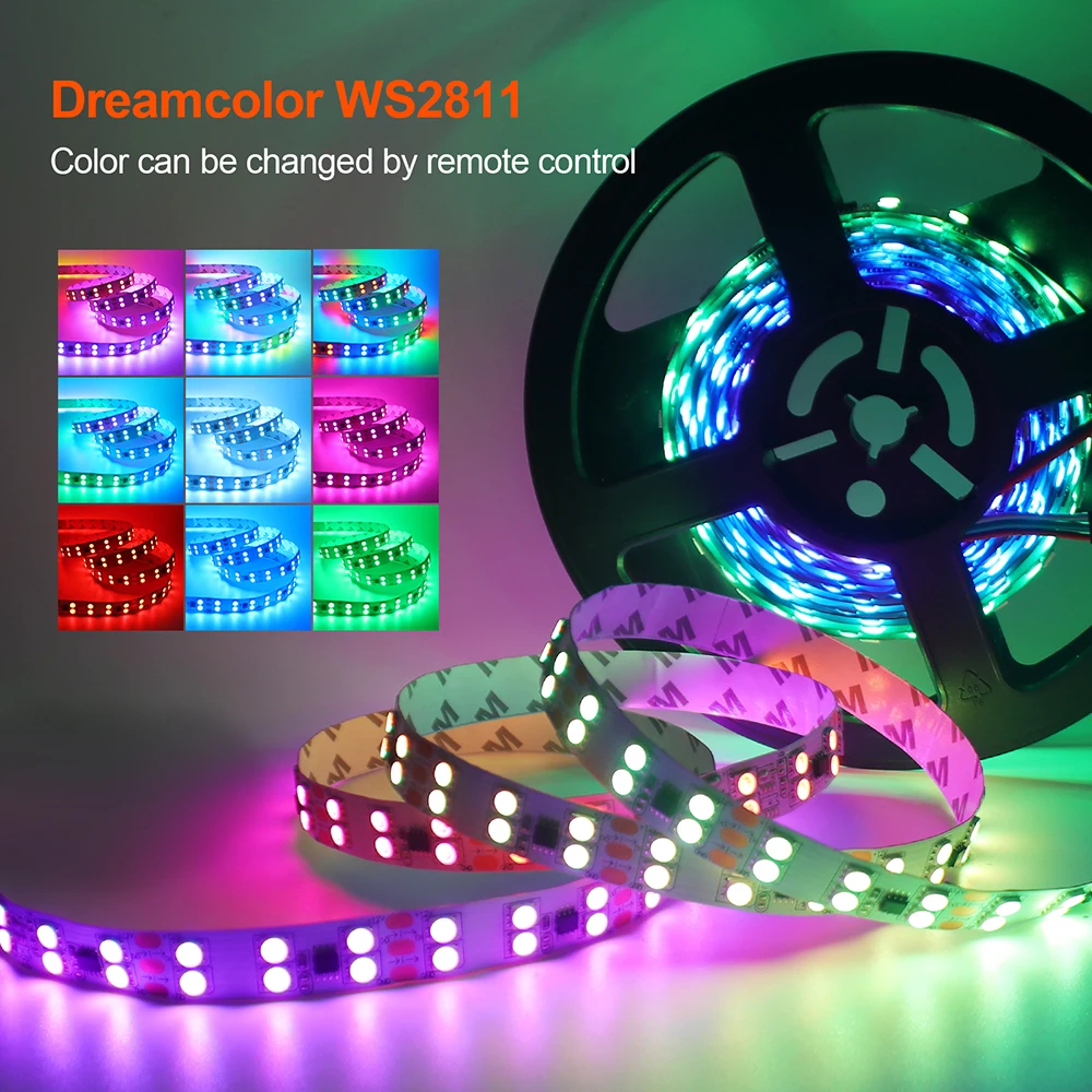 WS2811 RGB LED Light Strip 12V 24V EU US UK AU Set Bluetooth APP 24keys Remote Control 120 168 180LED/M Flexible Tape Home Decor