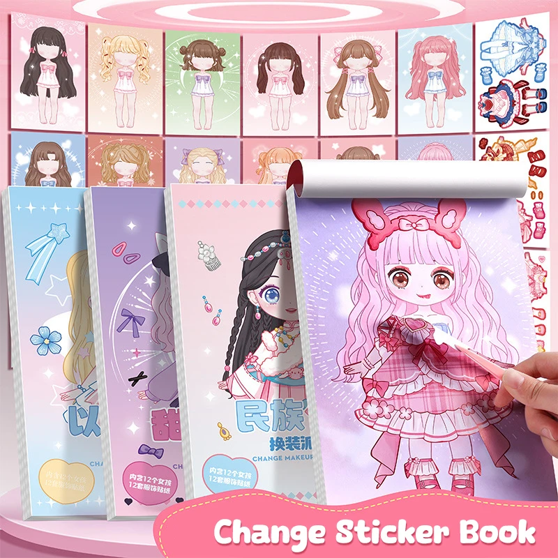 

1PCS Princess Dress Up Sticker Book DIY Girly Wardrobe Sticker Sheets For Girls Party Favor Gifts Handbooks Waterproof Stickers