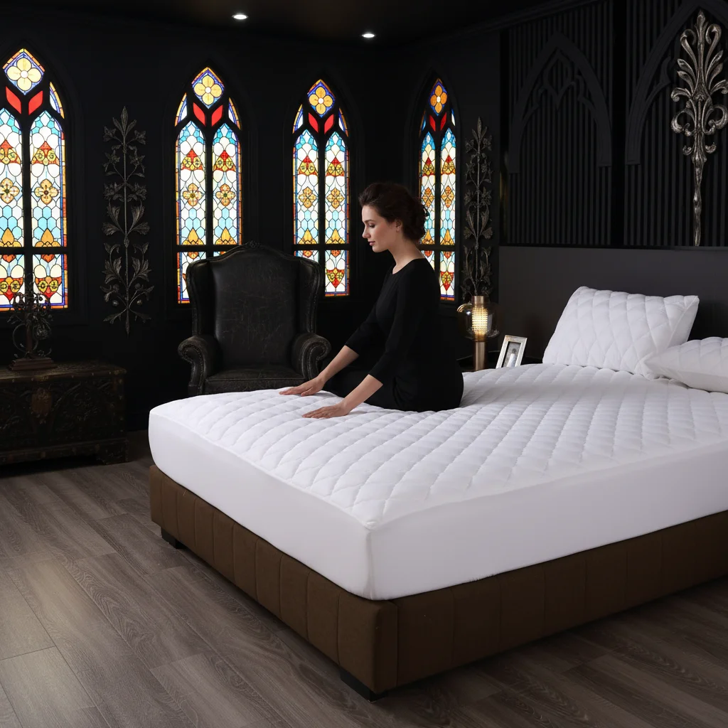 King Size Non-Run Fitted Sheet  Ultrasonic Quilted Soft Microfiber Padding Wrinkle Free Single Bed Cover.