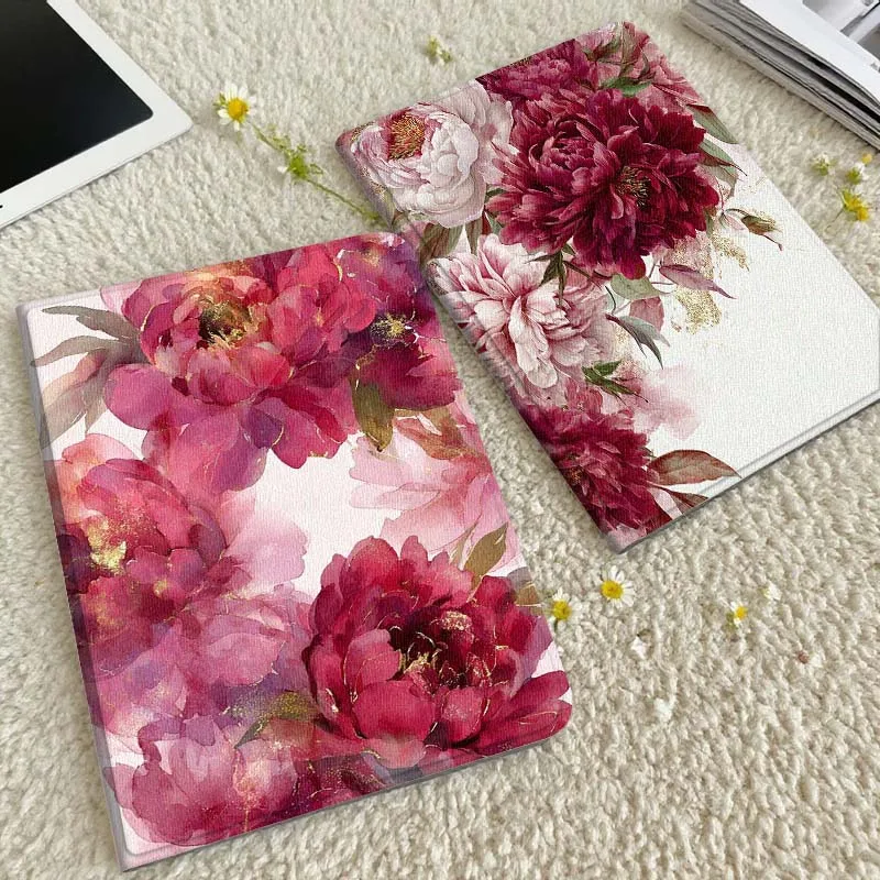 

Red Peony Watercolor Tablet Case For Xiaomi Redmi Mini Pad SE K 2 4 5 6 7 8 2023 2025 11 8.8 11.2 10.1 Pro Gift