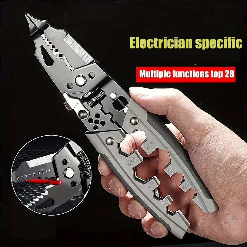 28-in-1 Professional 8-Inch Multitool Wire Stripper/Crimper Professional Wire Cutter Cable Stripper Wiring Tool Kit